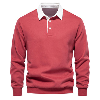 Men's blue long sleeve polo jumper insulated for autumn
