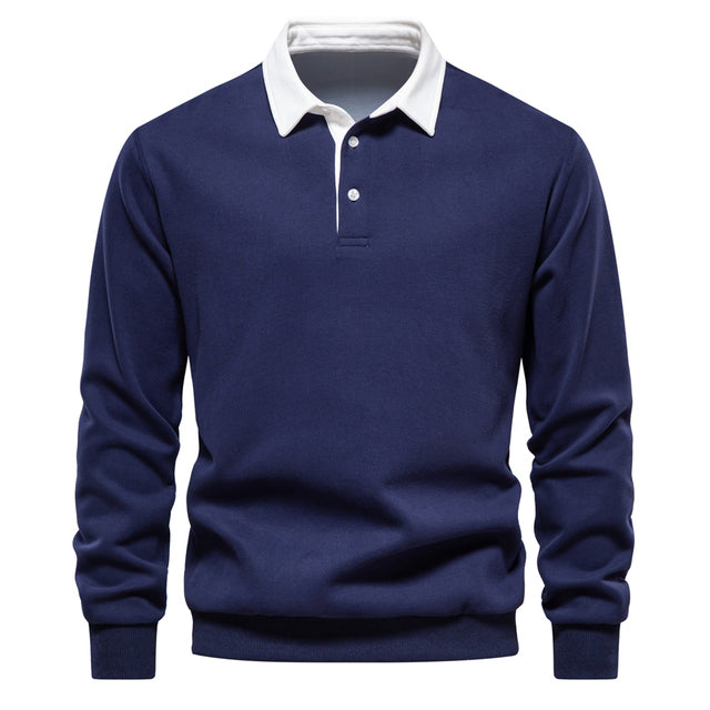 Men's black long sleeve polo jumper insulated for autumn