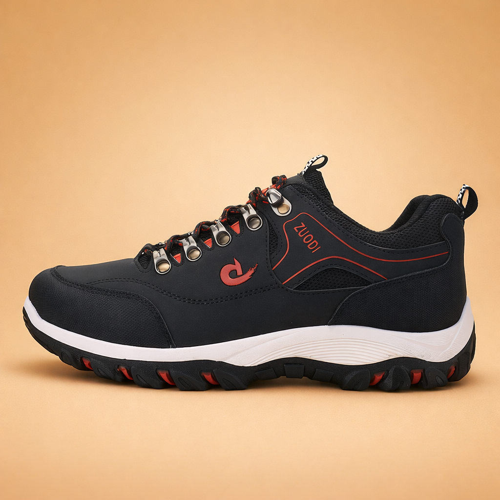 Brown men's breathable trail hiking shoes with a grip outsole