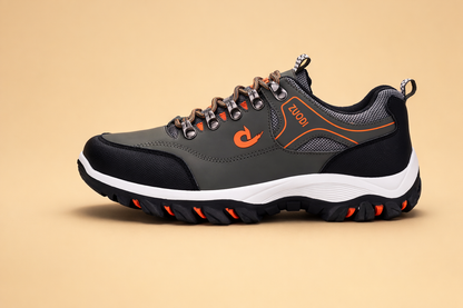 Brown men's breathable trail hiking shoes with a grip outsole