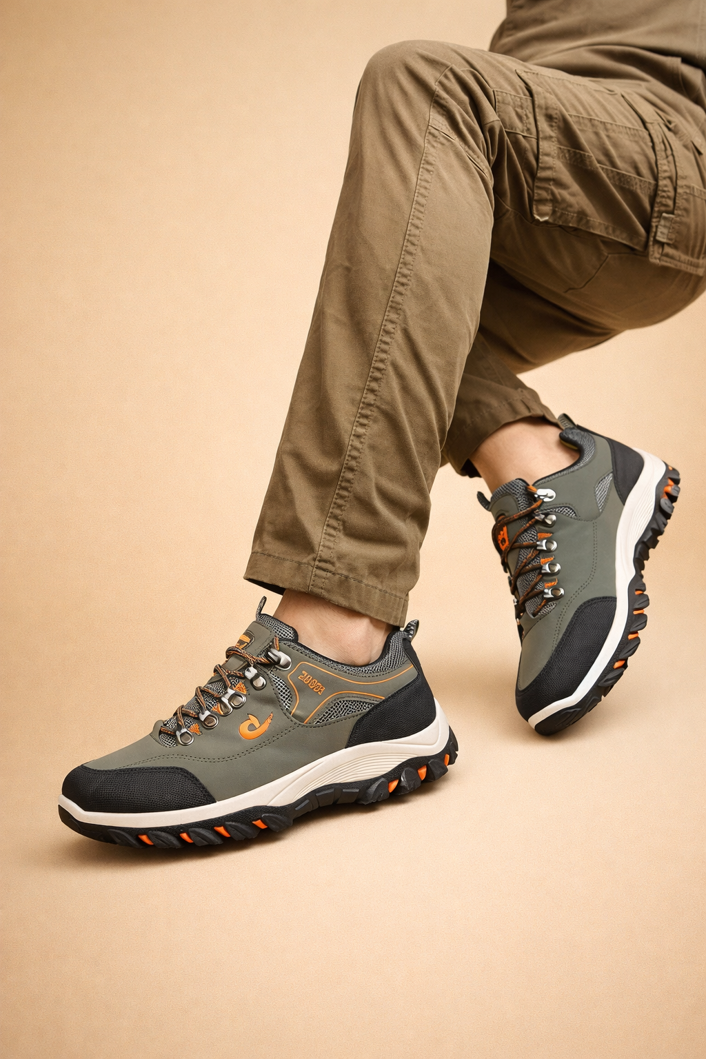 Brown men's breathable trail hiking shoes with a grip outsole