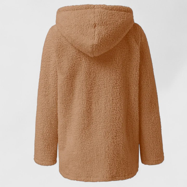 Women's Coffee Hooded Sherpa Fleece Jacket for Cosy Autumn Days