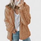 Women's Coffee Hooded Sherpa Fleece Jacket for Cosy Autumn Days