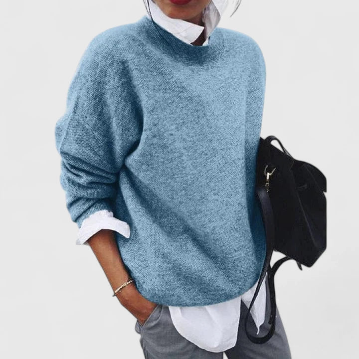Women's Blue Relaxed Fit Knitted Crew Neck Jumper