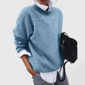 Women's Blue Relaxed Fit Knitted Crew Neck Jumper
