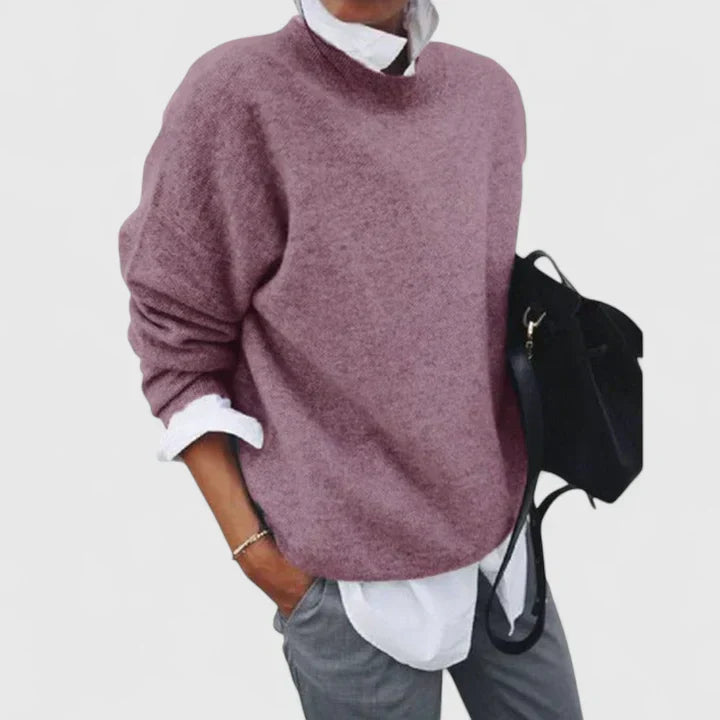 Women's Pink Relaxed Fit Knitted Crew Neck Jumper