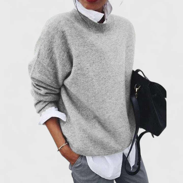 Women's Grey Relaxed Fit Knitted Crew Neck Jumper