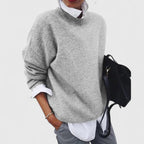 Women's Grey Relaxed Fit Knitted Crew Neck Jumper