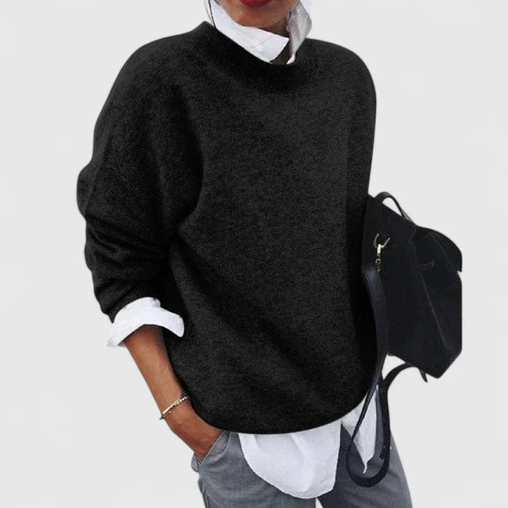 Women's Black Relaxed Fit Knitted Crew Neck Jumper