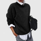 Women's Black Relaxed Fit Knitted Crew Neck Jumper