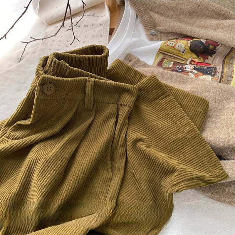 Women's wide-leg corduroy trousers in khaki