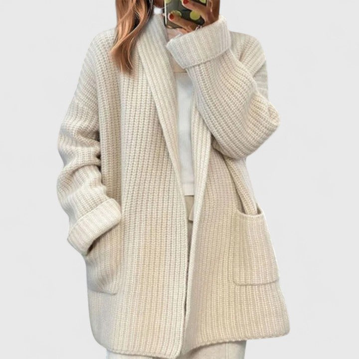 Women's Longline Ribbed Open-Front Knit Cardigan for Autumn