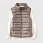 Women's Beige Quilted Padded Autumn Gilet with Pockets