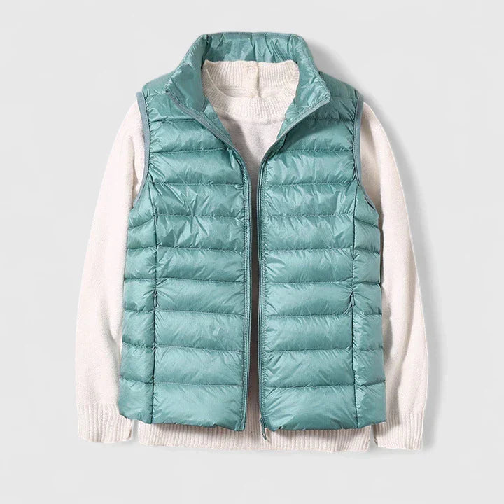 Women's Light Blue Quilted Padded Autumn Gilet with Pockets
