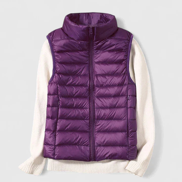 Women's Purple Quilted Padded Autumn Gilet with Pockets