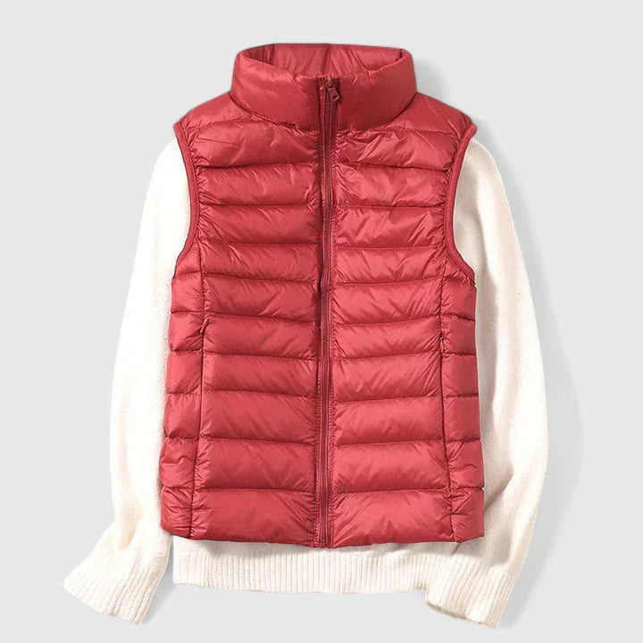 Women's Red Quilted Padded Autumn Gilet with Pockets