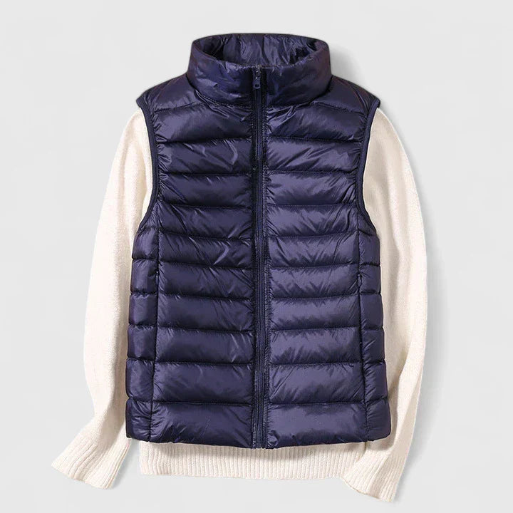 Women's Navy Blue Quilted Padded Autumn Gilet with Pockets