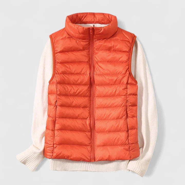 Women's Orange Quilted Padded Autumn Gilet with Pockets