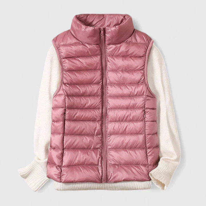 Women's Pink Quilted Padded Autumn Gilet with Pockets