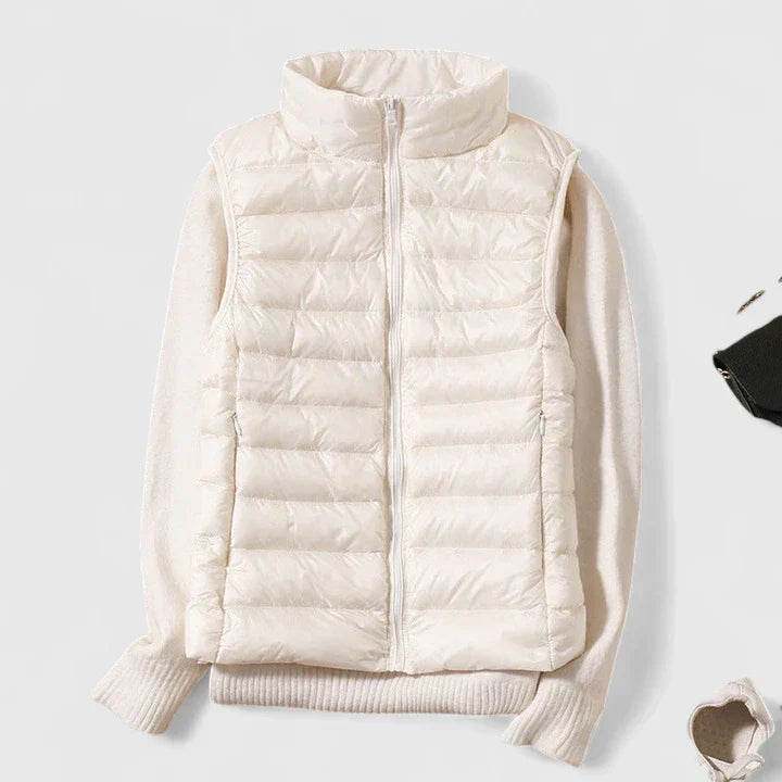 Women's White Quilted Padded Autumn Gilet with Pockets
