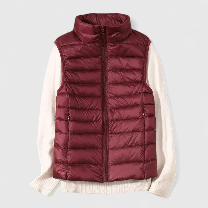 Women's Burgundy Quilted Padded Autumn Gilet with Pockets