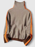 Women's orange high neck striped knit jumper with long sleeves