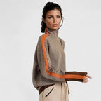 Women's orange high neck striped knit jumper with long sleeves