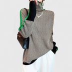 Women's orange high neck striped knit jumper with long sleeves