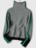 Women's green high neck striped knit jumper with long sleeves