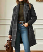 Women's Dark Green Checked Wool Coat for Stylish Autumn Layering