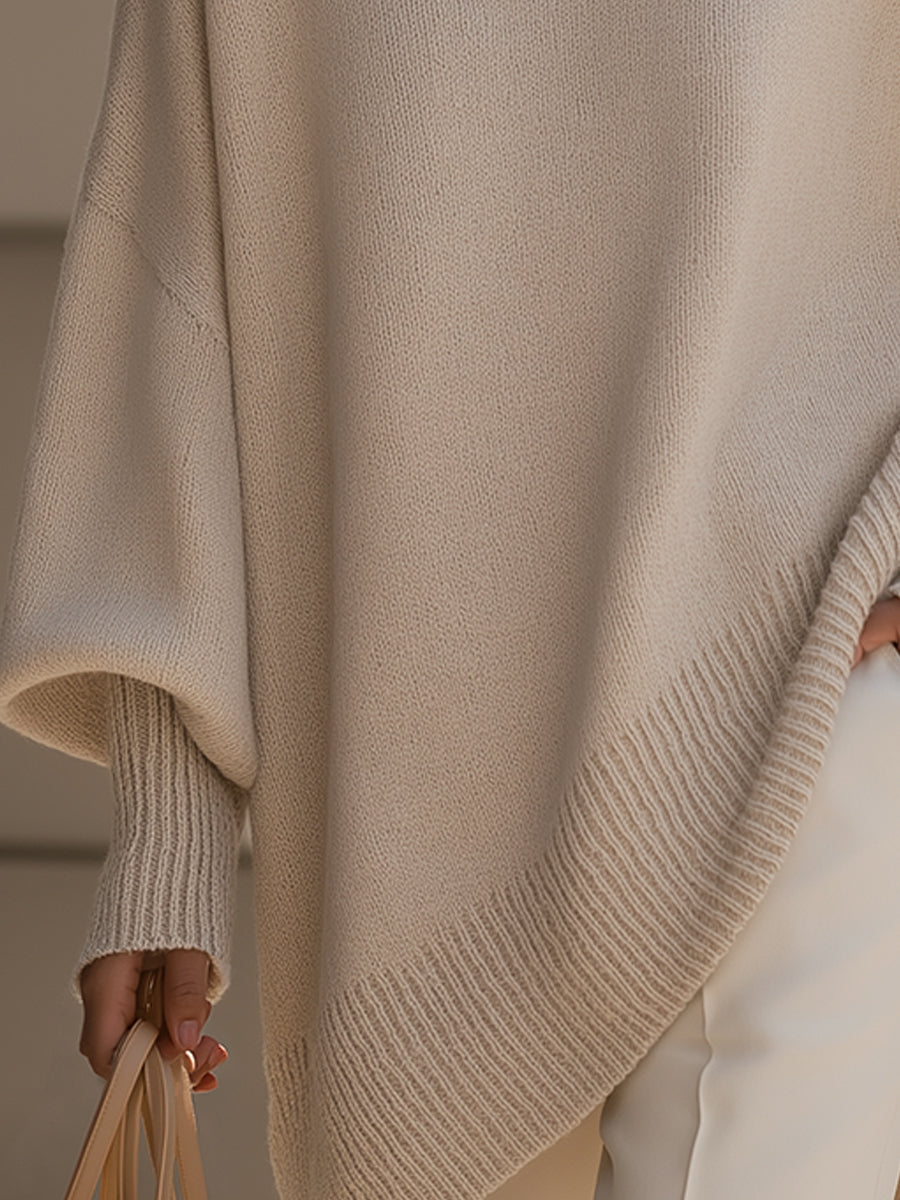 Women's Beige Oversized Knitted Batwing Jumper