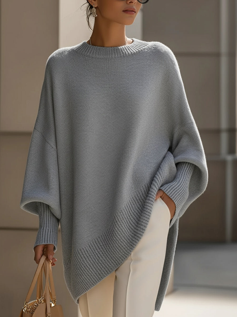 Women's Grey Oversized Knitted Batwing Jumper