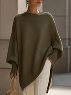 Women's olive green oversized wool blend knit jumper with ribbed cuffs
