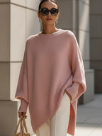 Women's black oversized wool blend knit jumper with ribbed cuffs
