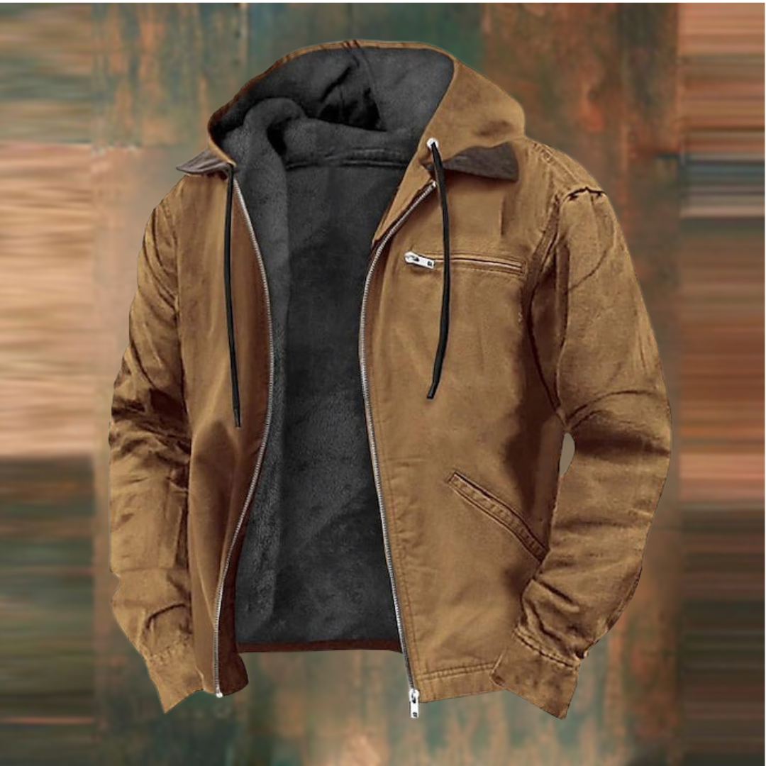 Men's brown faux leather biker jacket for autumn layering