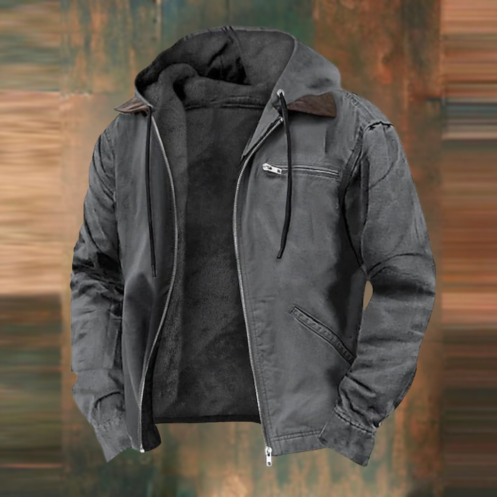 Men's brown faux leather biker jacket for autumn layering