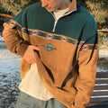 Men's khaki zip through retro knitted jumper for autumn