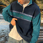 Men's khaki zip through retro knitted jumper for autumn
