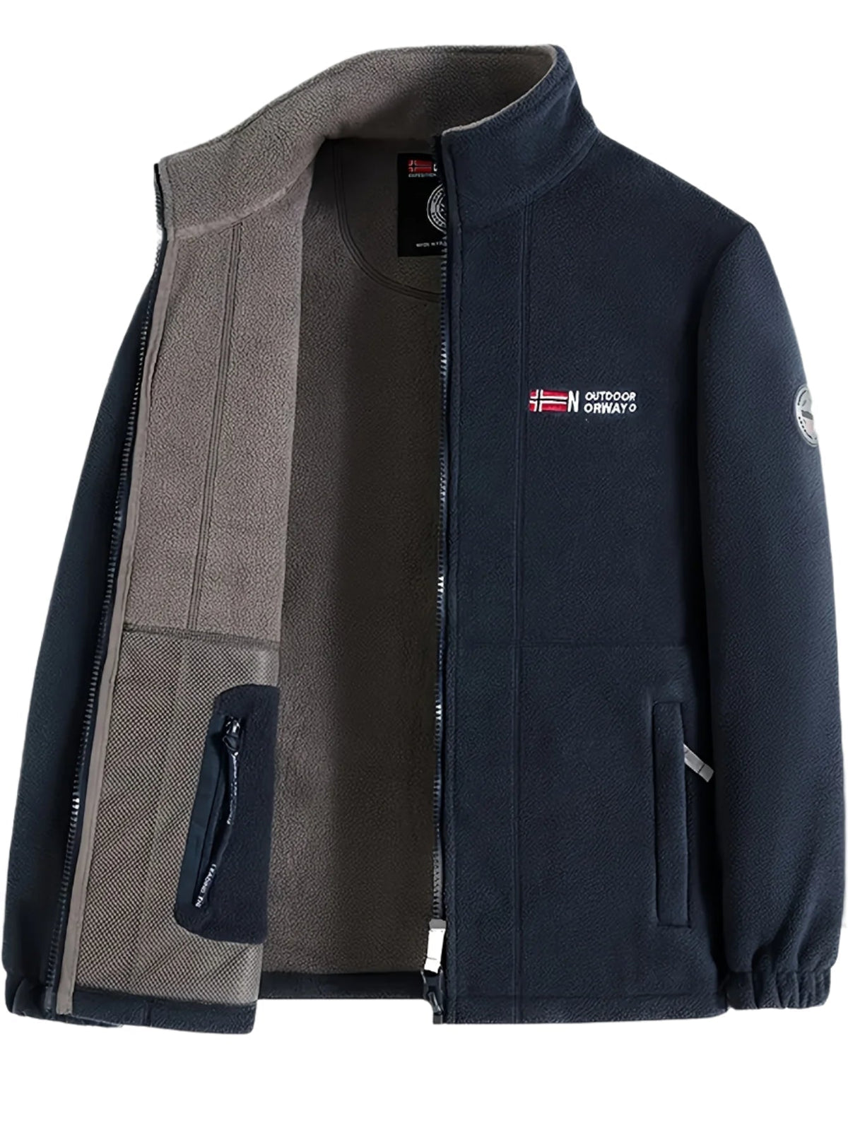 Men's navy windproof full-zip outdoor fleece jacket