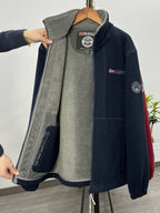 Men's navy windproof full-zip outdoor fleece jacket