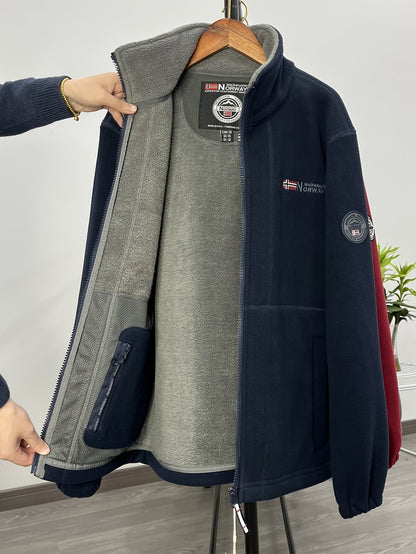 Men's navy windproof full-zip outdoor fleece jacket