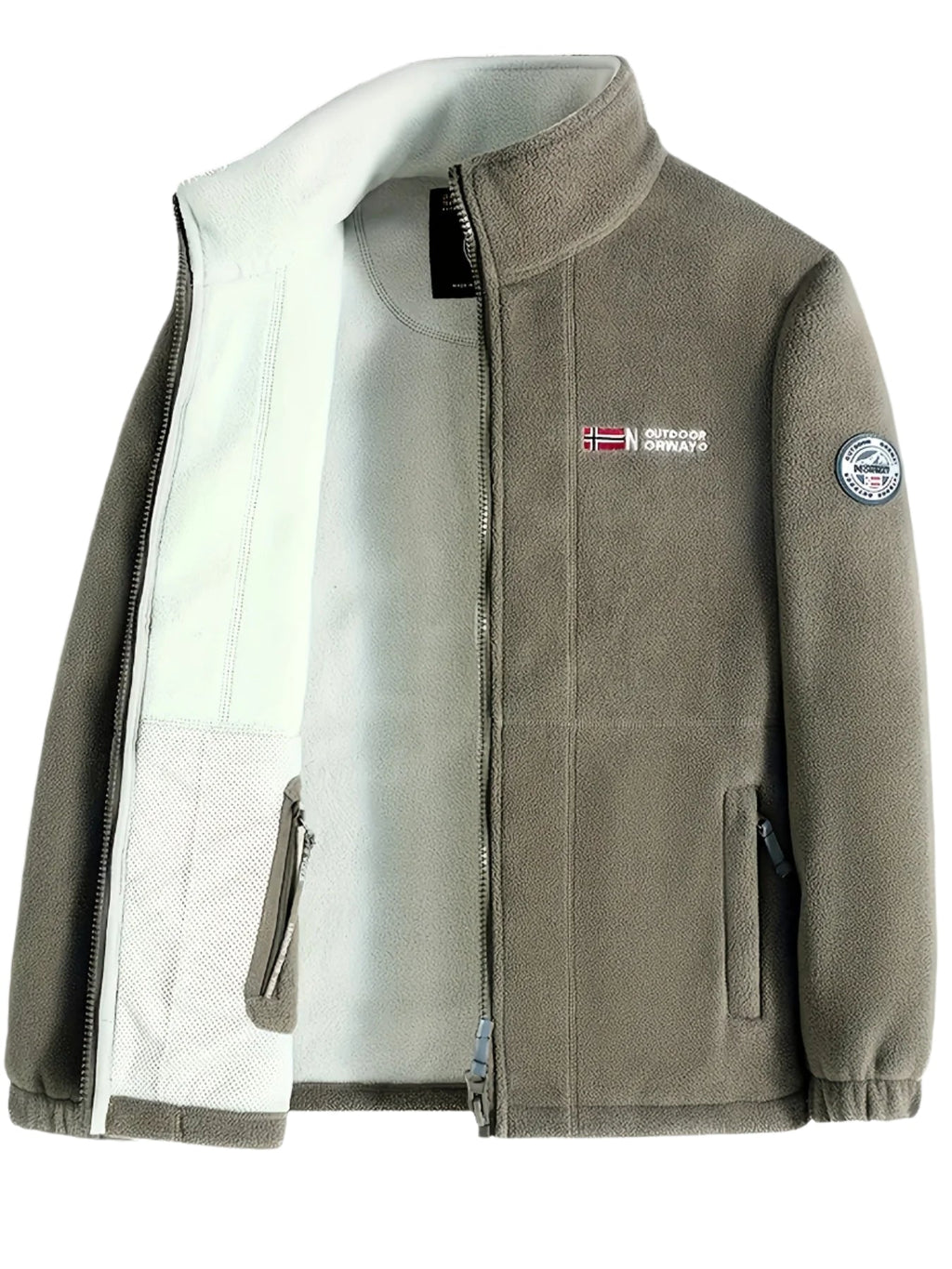 Men's red windproof full-zip outdoor fleece jacket
