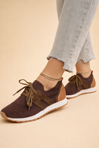 Women's grey lightweight knit trainers with a breathable upper
