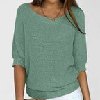Women's Batwing Sleeve Knit Jumper With Round Neckline And Ribbed Hem