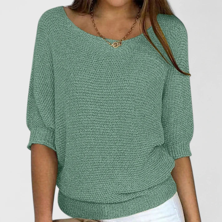 Women's Batwing Sleeve Knit Jumper With Round Neckline And Ribbed Hem