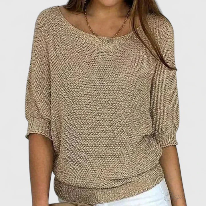 Women's Batwing Sleeve Knit Jumper With Round Neckline And Ribbed Hem