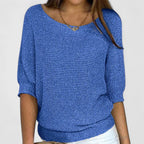 Women's Batwing Sleeve Knit Jumper With Round Neckline And Ribbed Hem