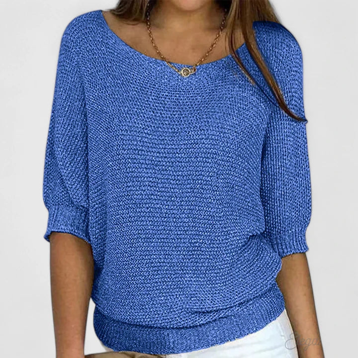 Women's Batwing Sleeve Knit Jumper With Round Neckline And Ribbed Hem