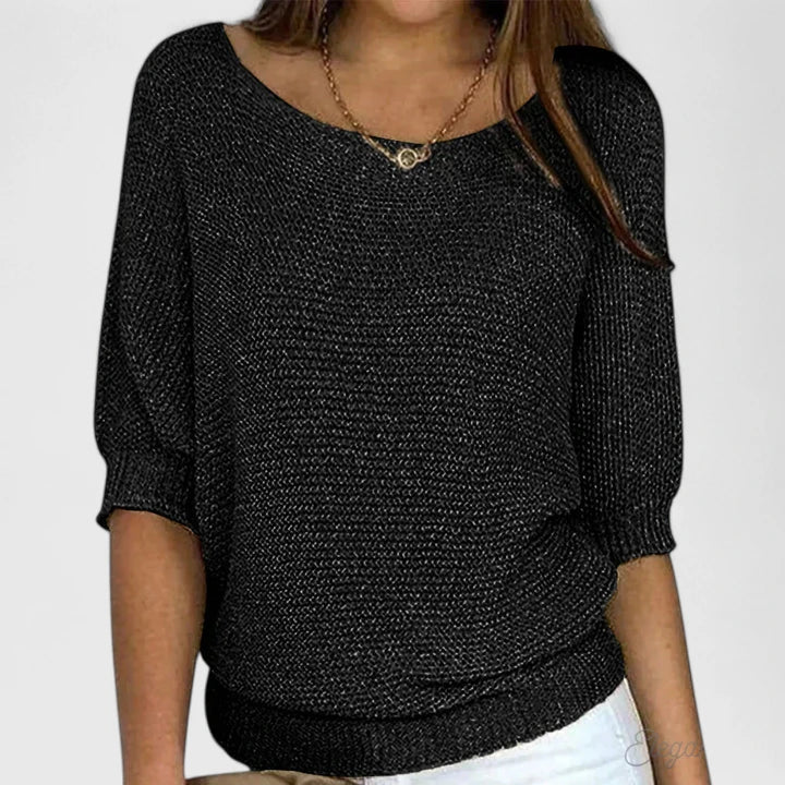 Women's Batwing Sleeve Knit Jumper With Round Neckline And Ribbed Hem