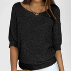Women's Batwing Sleeve Knit Jumper With Round Neckline And Ribbed Hem